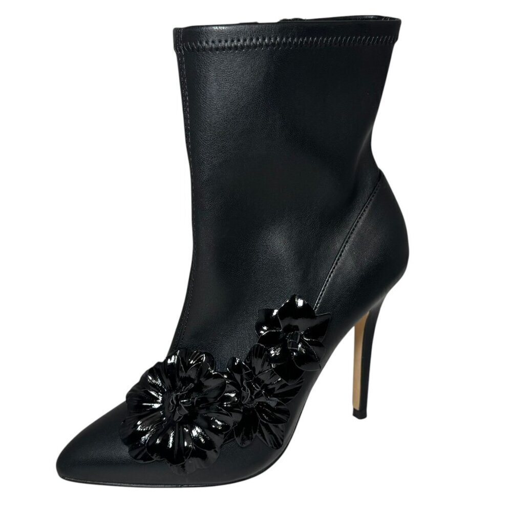 New CHARLES DAVID 'Perla' Stretch faux Leather 3D Floral Heeled‎ Booties 7M